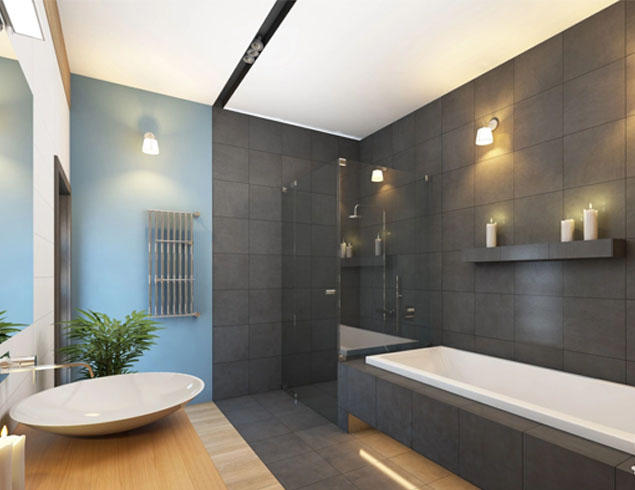 Wall mounted bath tub and the glass shower room