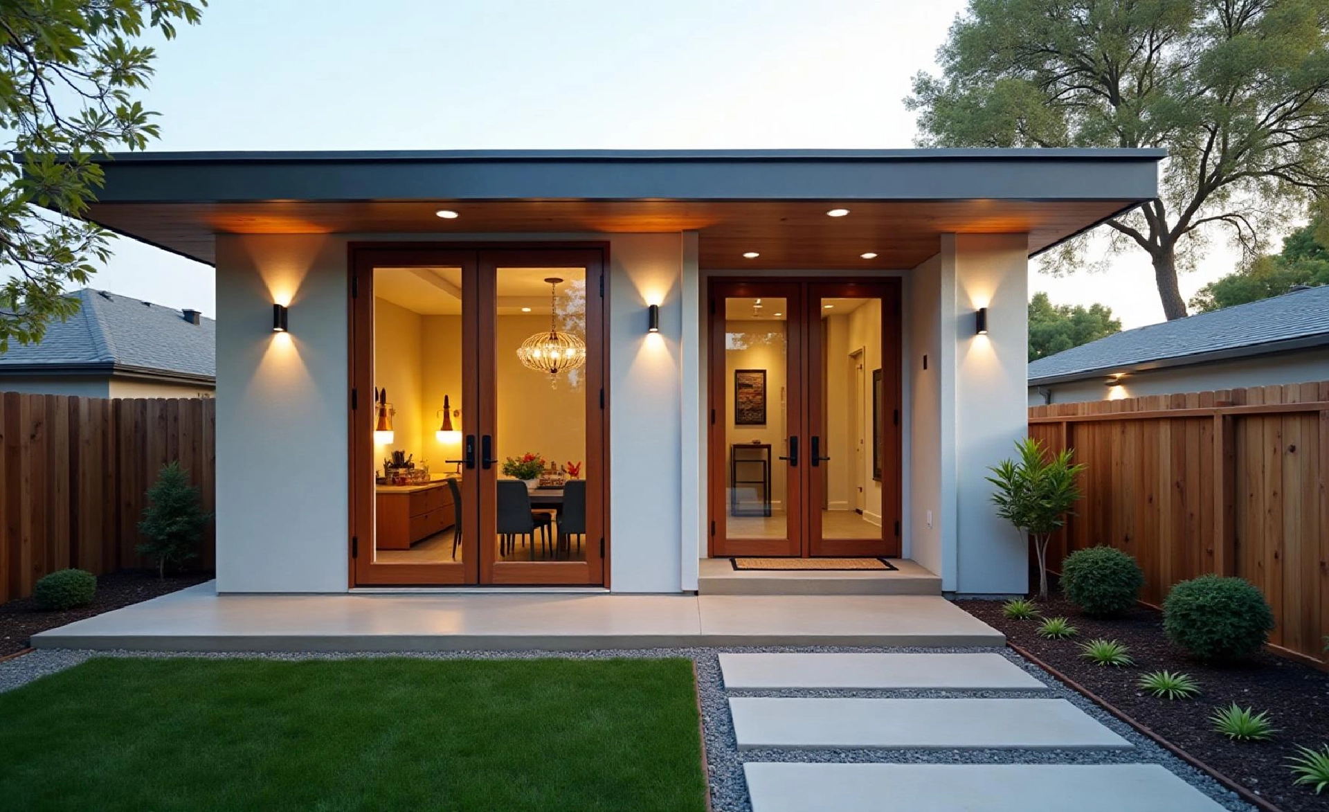 Contemporary home exterior with garden