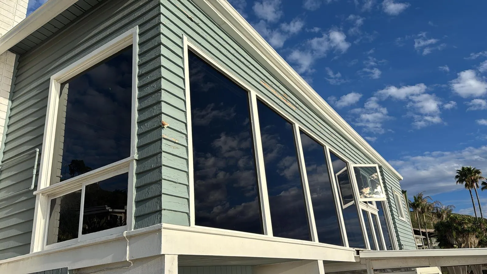 Modern building with large blue windows